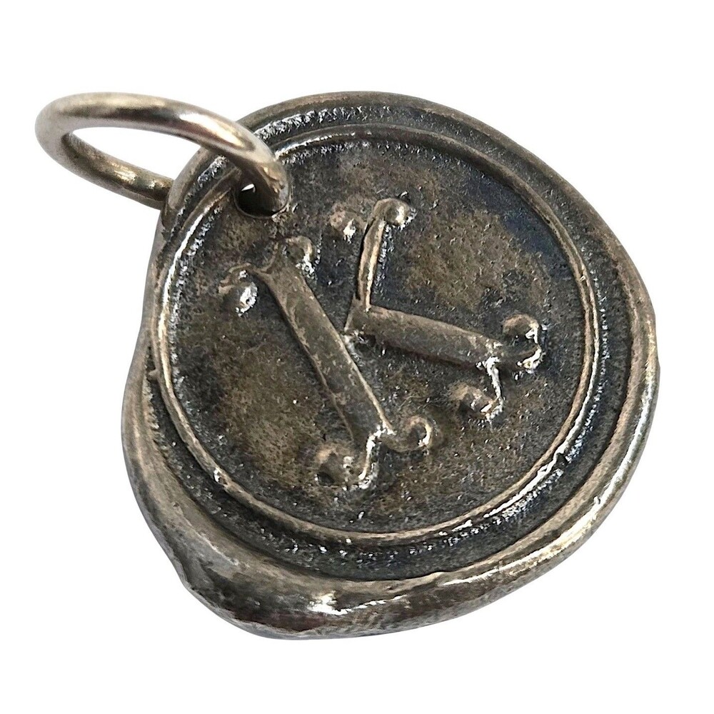 Waxing Poetic Round Wax Seal Letter K Charm Sterling Silver Pendant Retired